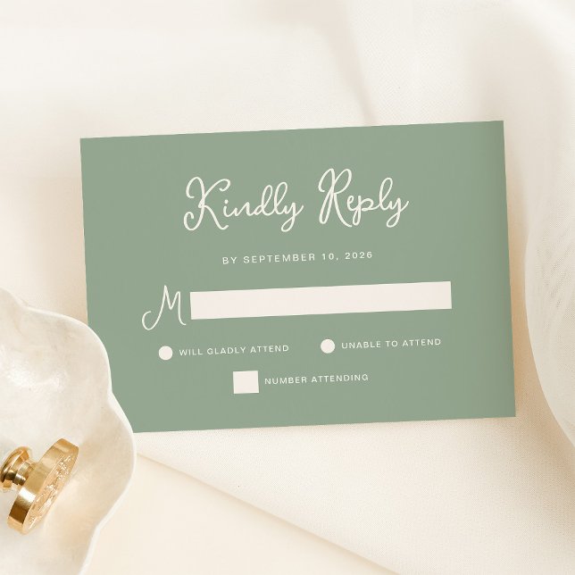 Cartão RSVP Doce e Whimsical | Casamento Verde Sage Simples (An elegant sage green wedding rsvp card with ivory script)