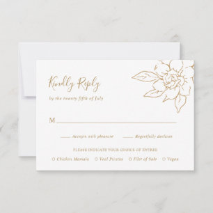 Cartão RSVP Dourada Arte Floral Elegante