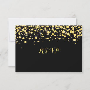 Cartão RSVP Dourada Confetti em Preto, Personalizado,