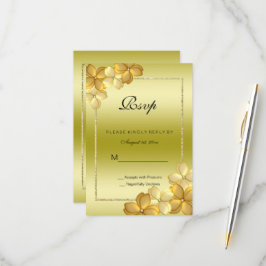 Cartão RSVP Dourada decoração floral e brilho 60º aniversário