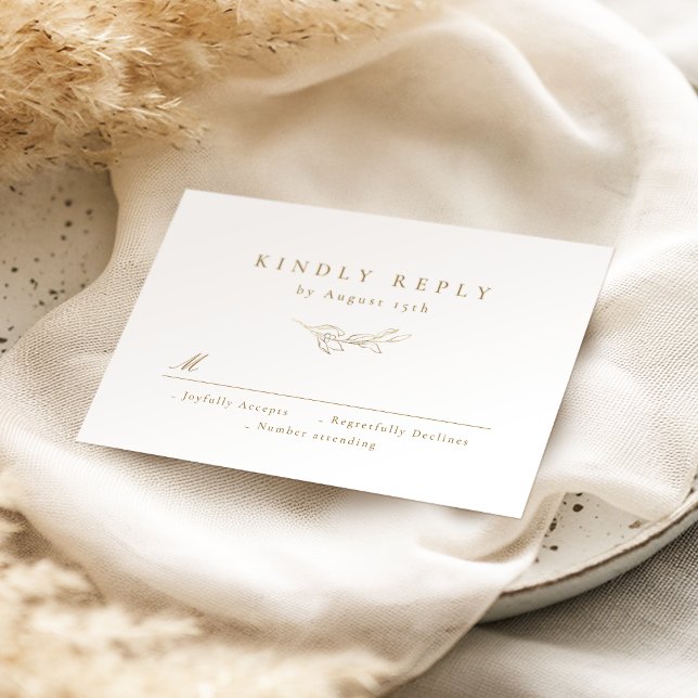 Cartão RSVP Dourada elegância, casamento botânico (Gold simple elegance botanical greenery wedding RSVP card)