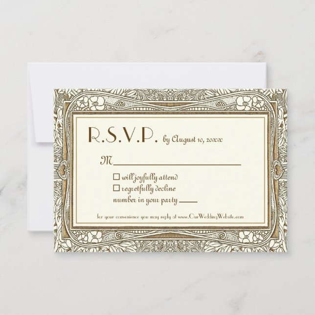 Cartão RSVP Dourada Ivory Art Nouveau Casamento Elegante R.S.V (Frente)