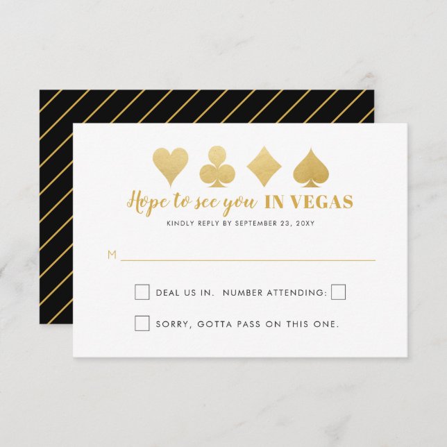 Cartão RSVP Dourada Negra Las Vegas Sinal Engraçado (Frente/Verso)