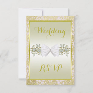 Cartão RSVP Dourado Brilhante, Diamante Floral Jóias & Arco Ca