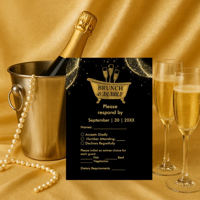 Cartão RSVP Dourado Brunch e Casamento de Borracha Negra (Criador carregado)