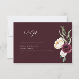 Cartão RSVP Dourado Burgundy - casamento Floral Luxe Elegante