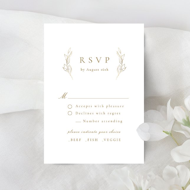 Cartão RSVP Dourado casamento botânico de elegância simples (Gold simple elegance botanical wedding RSVP card)