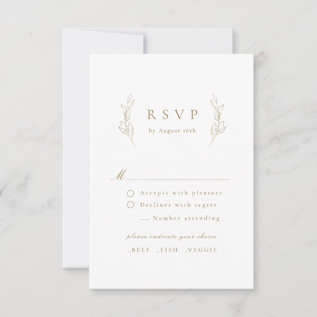 Cartão RSVP Dourado casamento botânico de elegância simples (Frente)