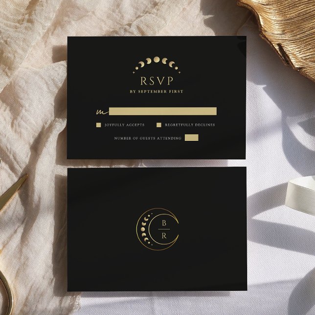 Cartão RSVP Dourado Casamento da Lua (Criador carregado)