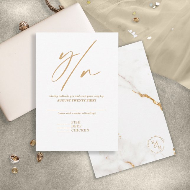 Cartão RSVP Dourado Casamento de Glitter moderno Marble ID816 (Criador carregado)