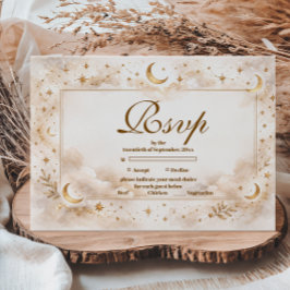 Cartão RSVP Dourado Celestial Lua Quinceañera