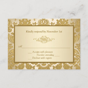 Cartão RSVP Dourado Damask, Rolar 50º Aniversário da Placa de 