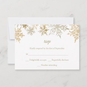 Cartão RSVP Dourado Flocos de Neve Natal Elegante Casamento no