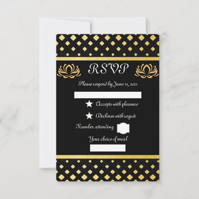 Cartão RSVP Dourado-negro (Frente)
