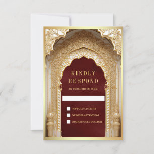 Cartão RSVP Dourado Real Arco Marrom Casamento