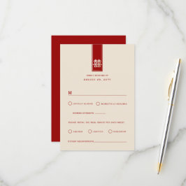 Cartão RSVP Dourado Retângulo Alto Dupla Felicidade Casamento