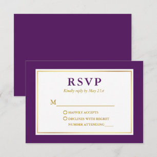 Cartão RSVP Dourado roxo elegante moderno