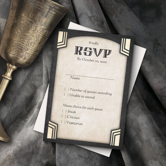 Cartão RSVP Dragon Fantasy Modern Deco Wedding (Criador carregado)