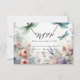 Cartão RSVP Dragonflies and Pastel Florals Wedding