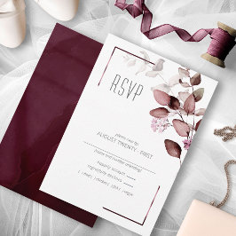 Cartão RSVP Dreamy Foliage Wedding Burgundy ID817