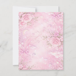 Cartão RSVP Dreamy Pink Rose Floral Pearls Bows Sparkle Pastel
