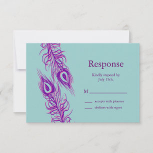 Cartão RSVP Duas de penas de um pavão do tipo