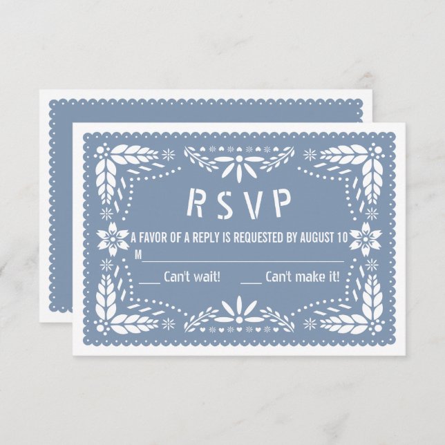 Cartão RSVP Dusty azul floral papel picado chá de fraldas (Frente/Verso)