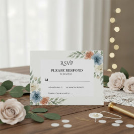 Cartão RSVP Dusty Blue and Terracotta Floral Wedding