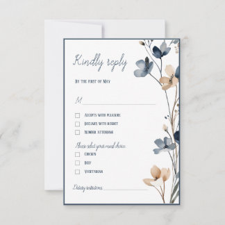 Cartão RSVP Dusty Blue Beige Botanical Modern Elegant Wedding