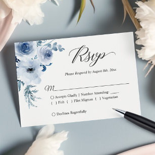 Cartão RSVP Dusty Blue Botanical Floral Wedding