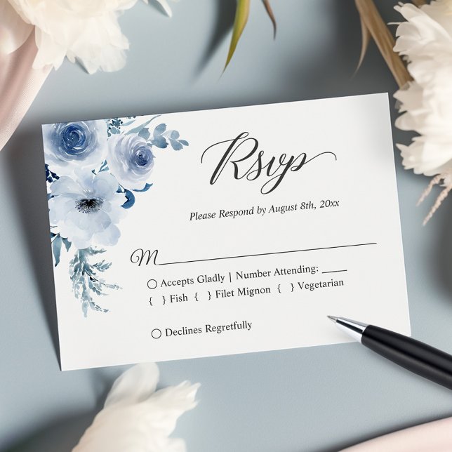 Cartão RSVP Dusty Blue Botanical Floral Wedding (Criador carregado)