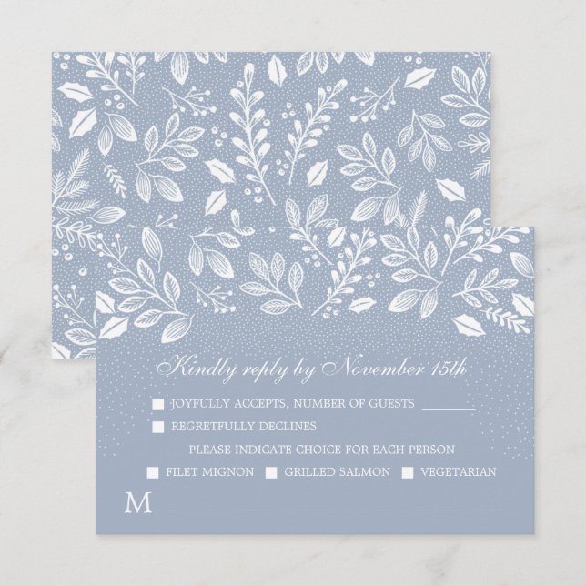 Cartão RSVP Dusty Blue Botanicals Casamento (Frente/Verso)