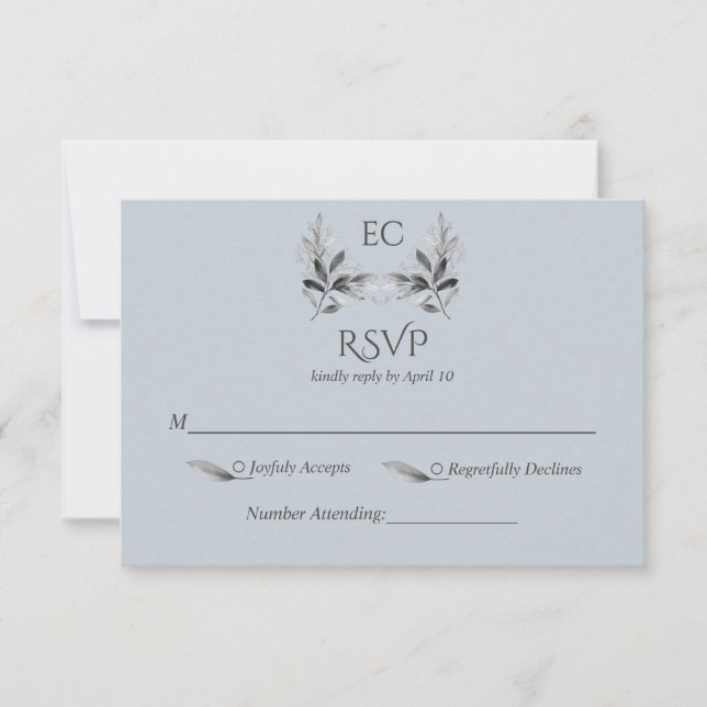 Cartão RSVP Dusty Blue Branch Monogram Wedding (Frente)