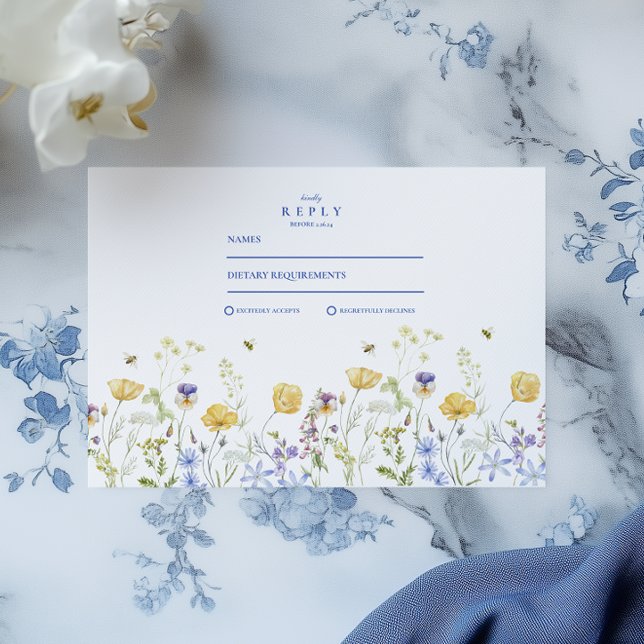 Cartão RSVP Dusty Blue Crest Floral Weding (Criador carregado)