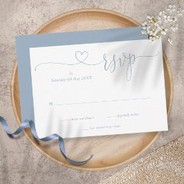 Cartão RSVP Dusty Blue Elegant Script Heart Simple