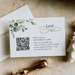 Cartão RSVP Dusty Blue Eucalyptus Greenery Casamento QR Code<br><div class="desc">Projetado para coordenar com a nossa coleção de casamento Boho Greenery,  esta placa de RSVP de código QR personalizável,  apresenta uma ramificação de eucalipto com cor d'água com texto gráfico caligráfico,  emparelhado com uma fonte de serif & sans modernos em preto. Itens correspondentes disponíveis.</div>