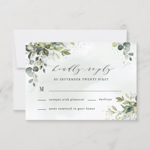 Cartão RSVP Dusty Blue Eucalyptus Greenery Casamento Suculento