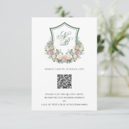 Cartão RSVP Dusty Blue Floral Crest Casamento