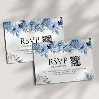 Dusty Blue Floral Flowers Garden Casamento QR Code
