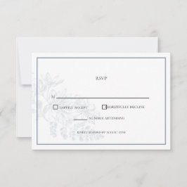 Cartão RSVP Dusty Blue Floral Simples Casamento