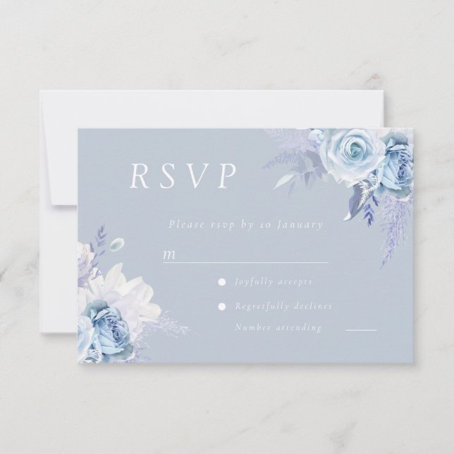 Cartão RSVP Dusty Blue Floral Wedding (Frente)