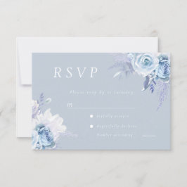 Cartão RSVP Dusty Blue Floral Wedding