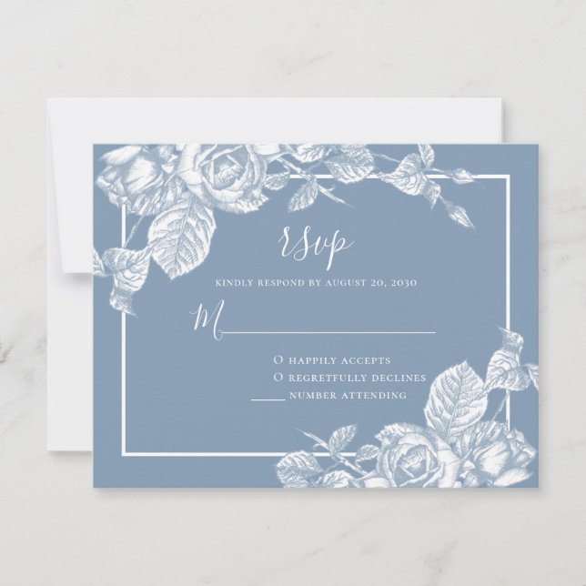 Cartão RSVP Dusty Blue Floral Wedding (Frente)