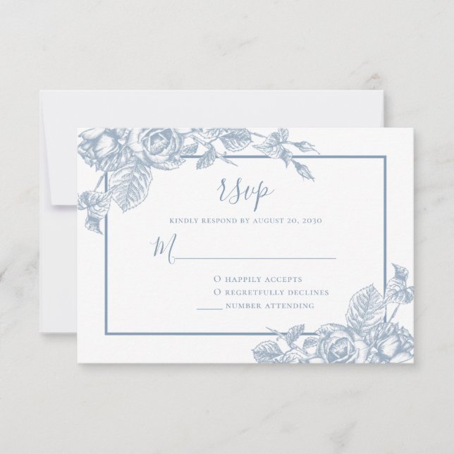 Cartão RSVP Dusty Blue Floral Wedding (Frente)