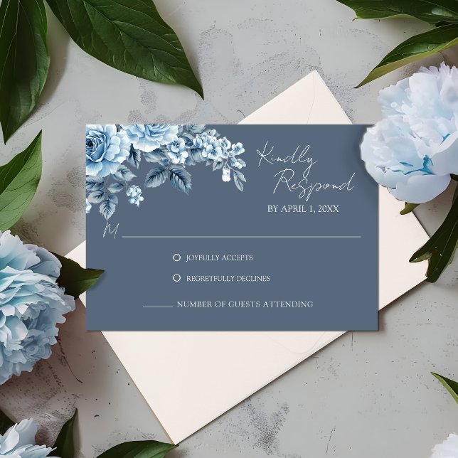 Cartão RSVP Dusty Blue Floral Wedding Response Card (Dusty Blue Floral Wedding Response Card)