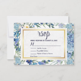 Cartão RSVP Dusty Blue Floral Wreath Greenery Casamento