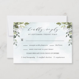 Cartão RSVP Dusty Blue Greenery com Casamento Boho de Meal Cho