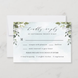 Cartão RSVP Dusty Blue Greenery com Casamento Boho de Meal Cho