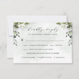 Cartão RSVP Dusty Blue Greenery com Casamento Boho de Meal Cho