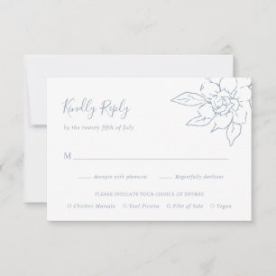 Cartão RSVP Dusty Blue Line Art Floral Elegant Weding